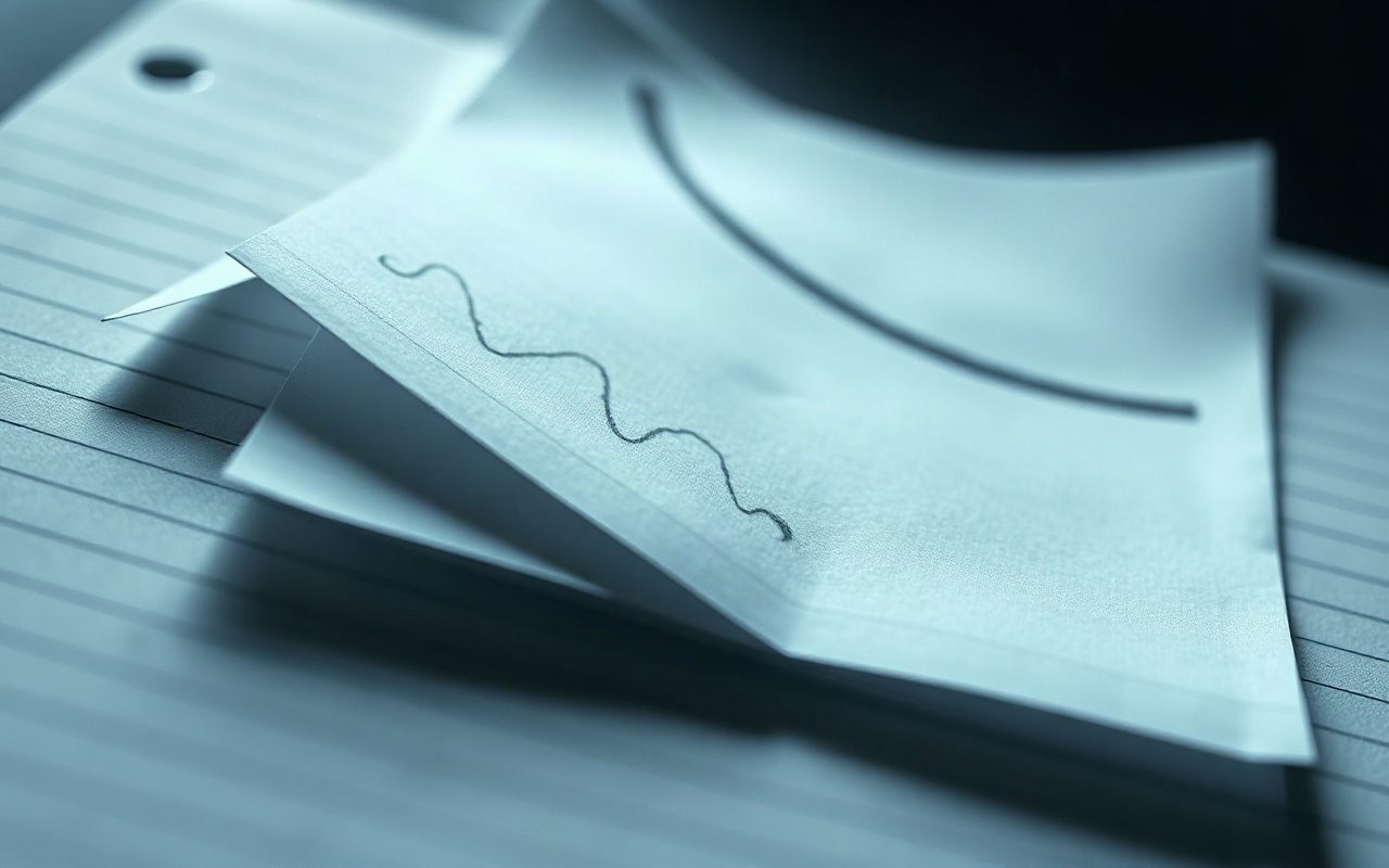 Fotografia ravvicinata di due fogli fotocopiati sovrapposti con un disegno a linee, bordi appena disallineati, su carta ruvida da taccuino